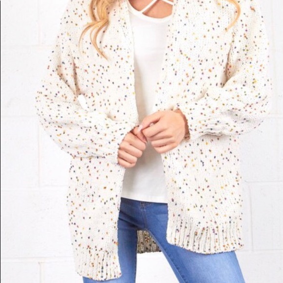White Confetti Polka Dot Chenille Cardigan Sweater - Picture 3 of 5